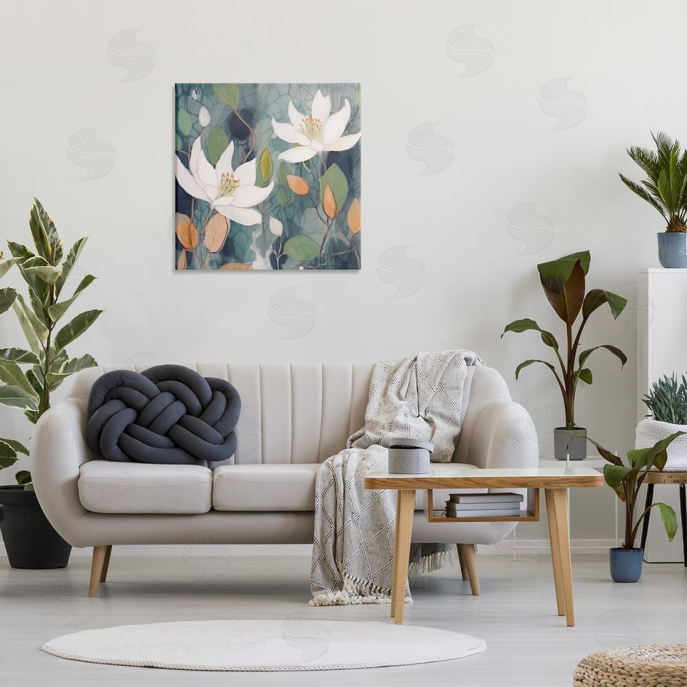 Lazar Studio Lilies on Geometric Pattern Canvas Wall Art Print in Room