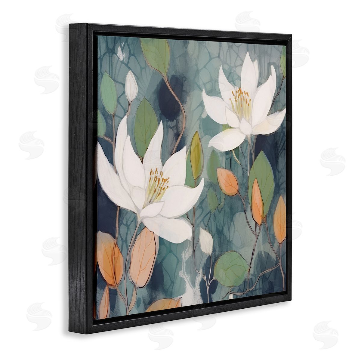Lazar Studio Lilies on Geometric Pattern Black Floating Frame Canvas Wall Art Print