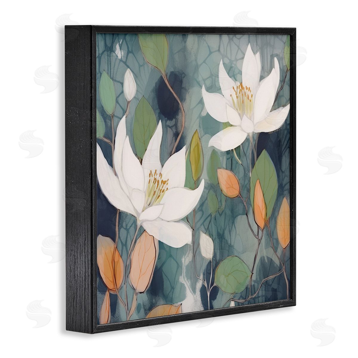 Lazar Studio Lilies on Geometric Pattern Black Framed Giclee Wall Art Print