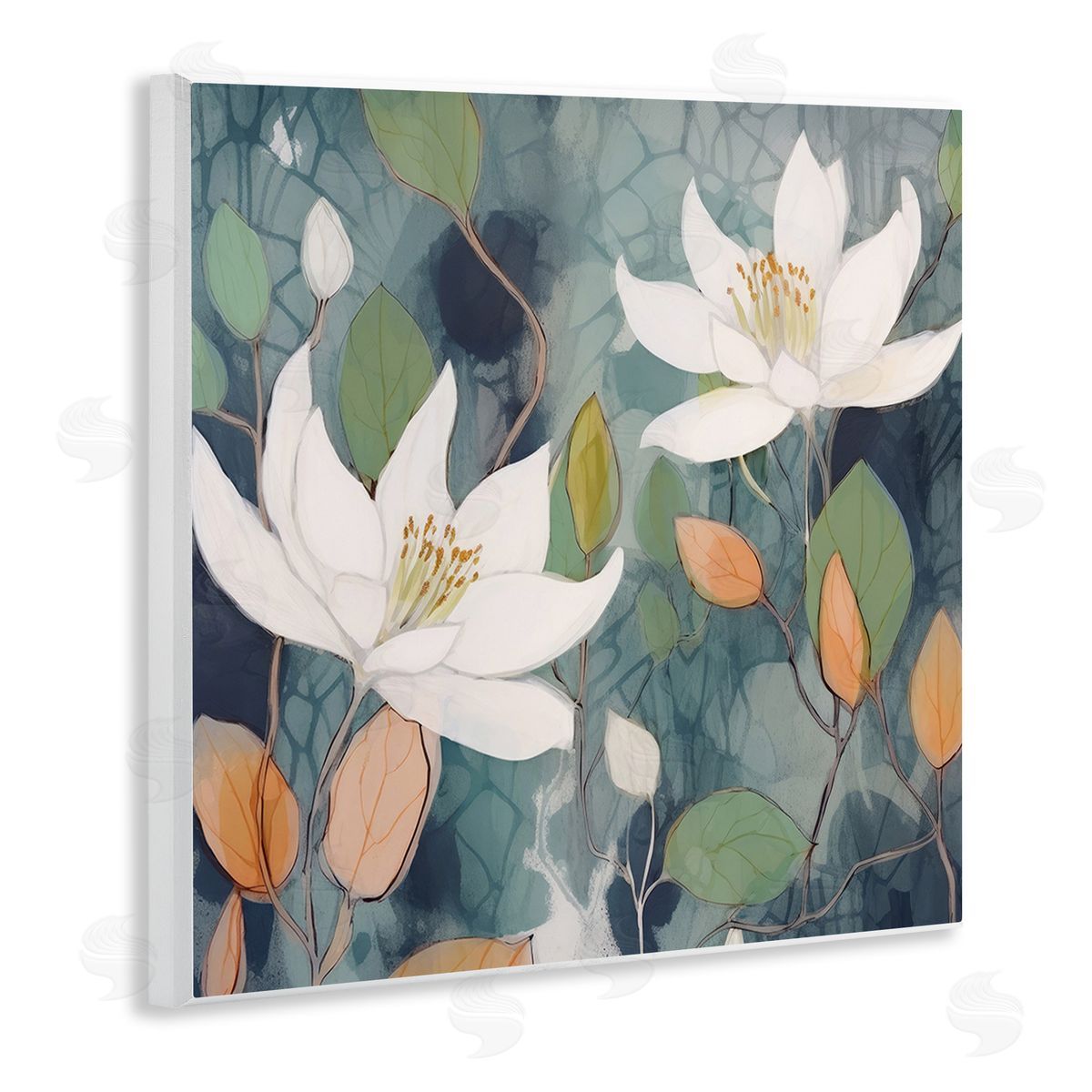 Lazar Studio Lilies on Geometric Pattern Wooden Wall Plaque Art Print