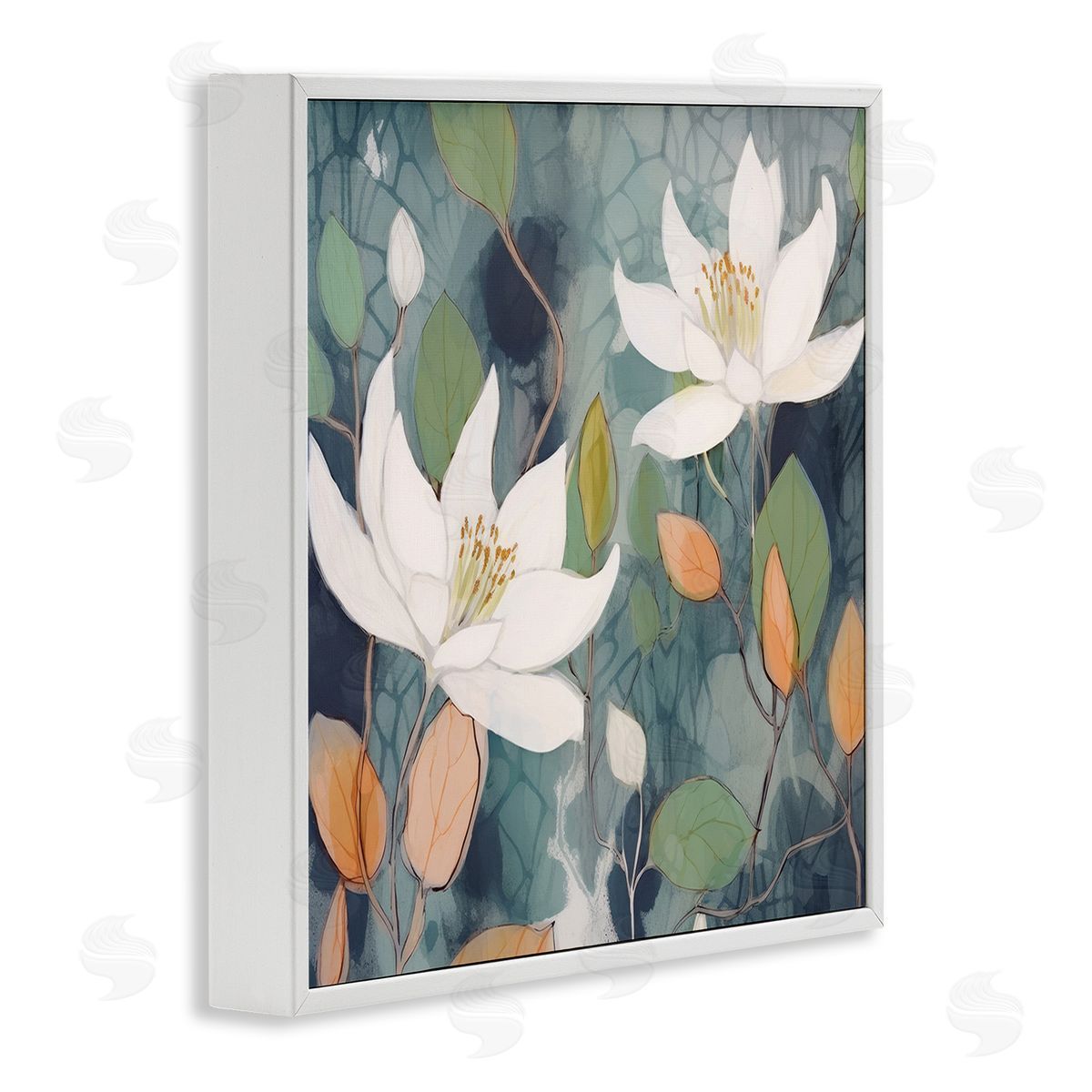Lazar Studio Lilies on Geometric Pattern White Framed Giclee Wall Art Print