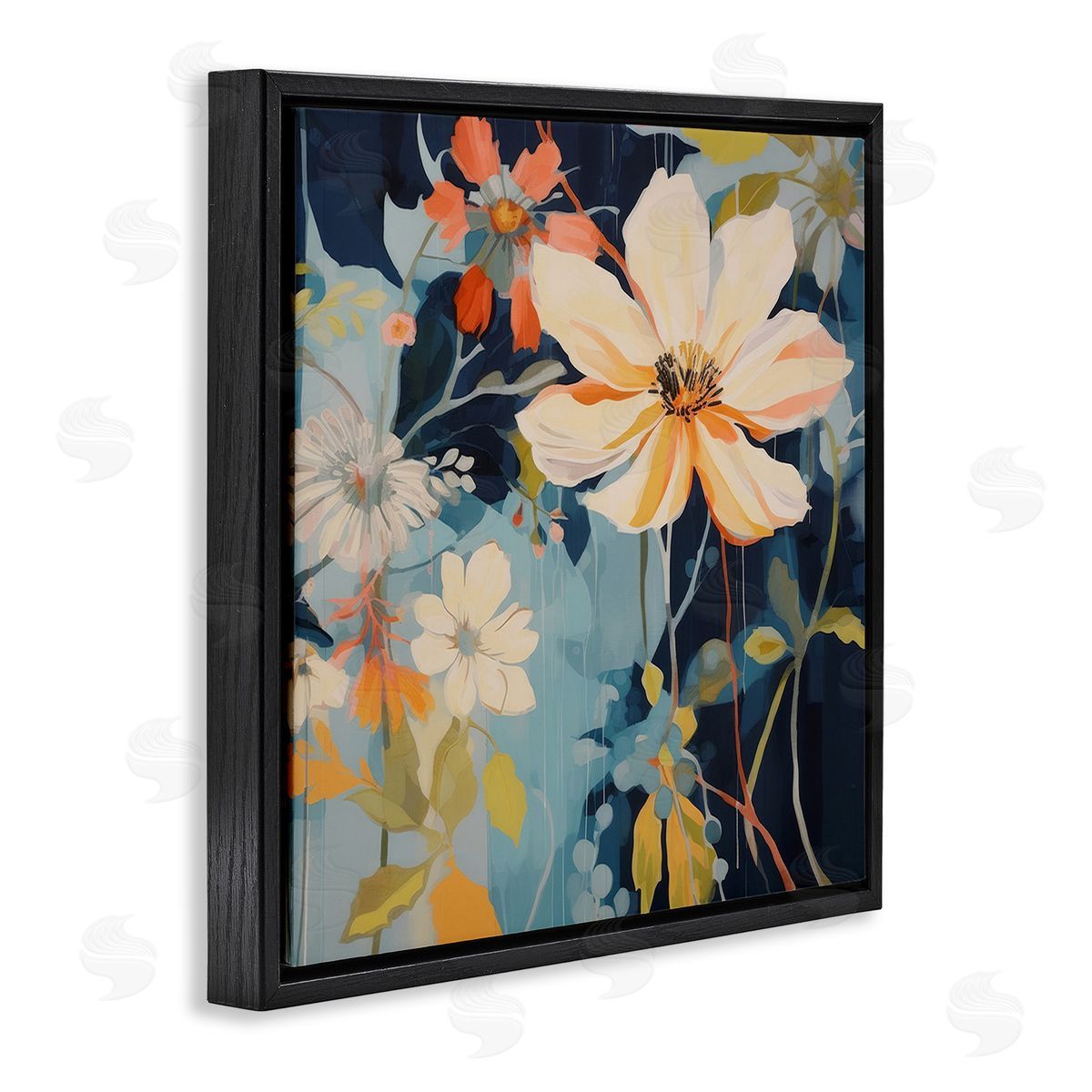 Lazar Studio Varied Flowers Pattern Black Floating Frame Canvas Wall Art Print