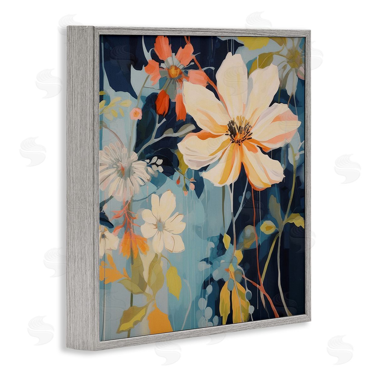 Lazar Studio Varied Flowers Pattern Gray Framed Giclee Wall Art Print