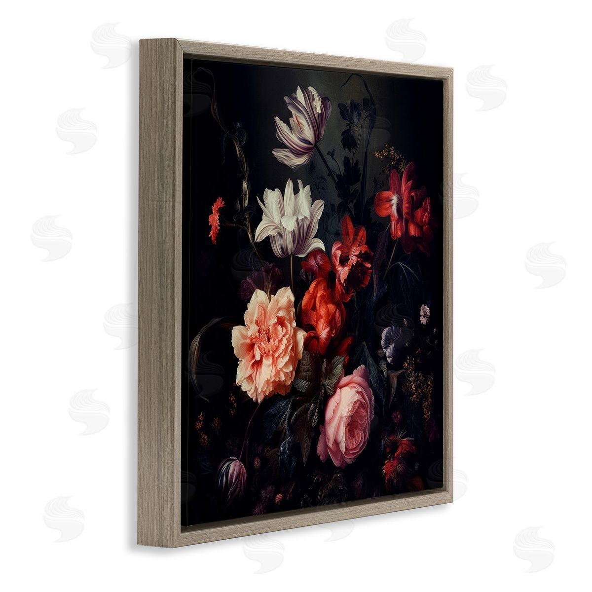 Lazar Studio Victorian Floral Elegance Brown Floating Frame Canvas Wall Art Print
