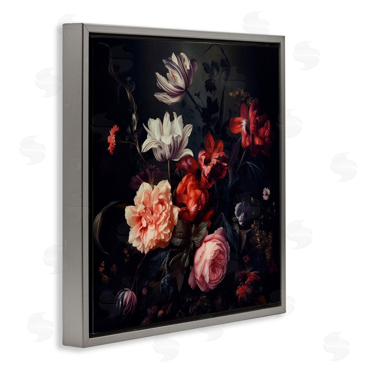 Lazar Studio Victorian Floral Elegance Gray Floating Frame Canvas Wall Art Print