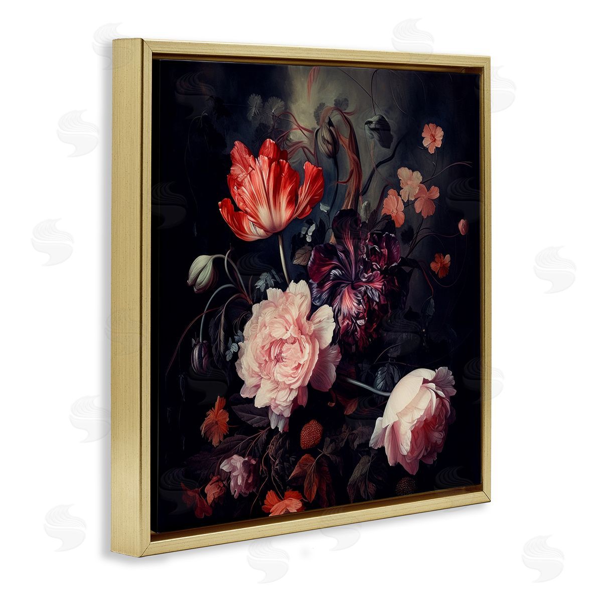 Lazar Studio Dark Elegant Flowers Gold Floating Frame Canvas Wall Art Print