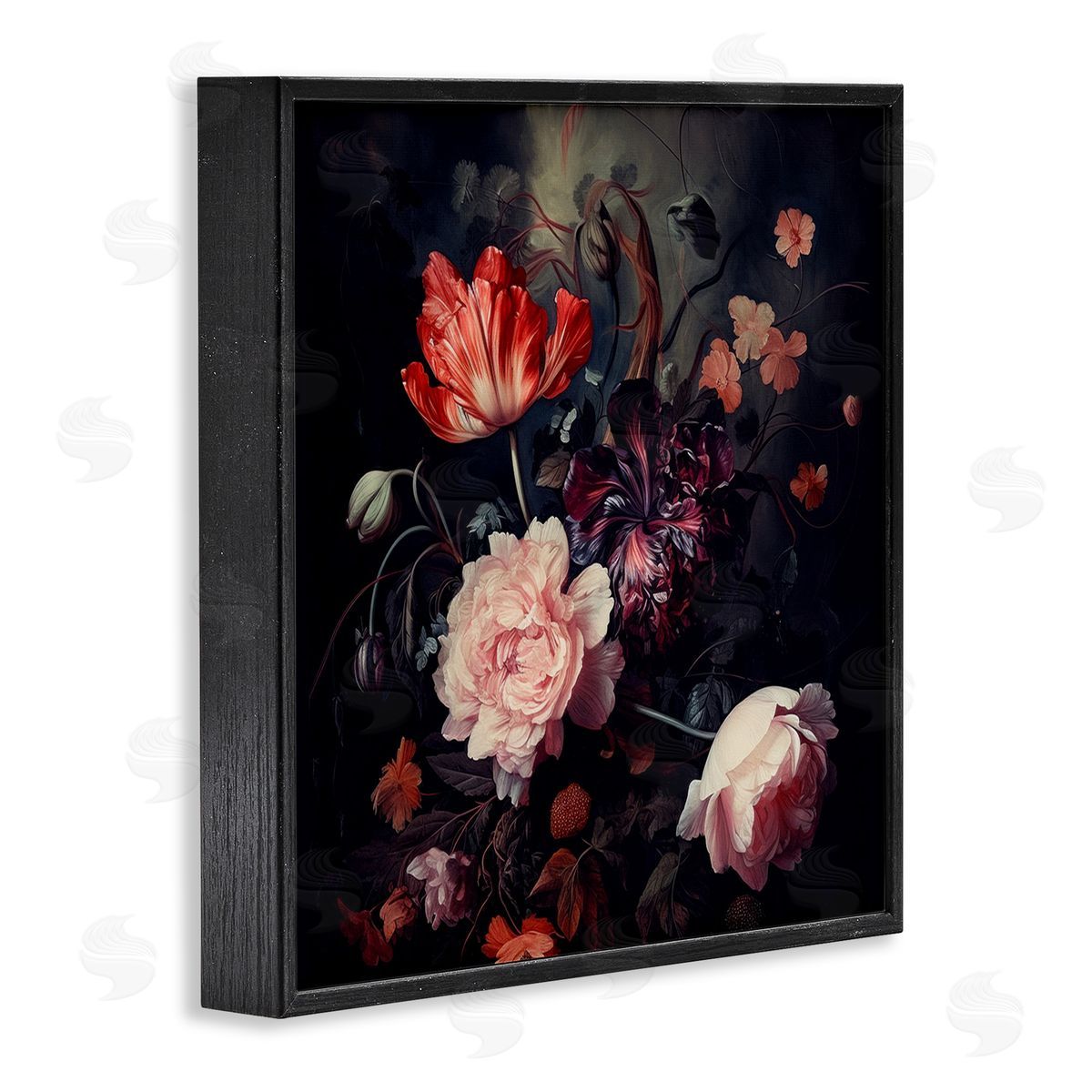 Lazar Studio Dark Elegant Flowers Black Framed Giclee Wall Art Print