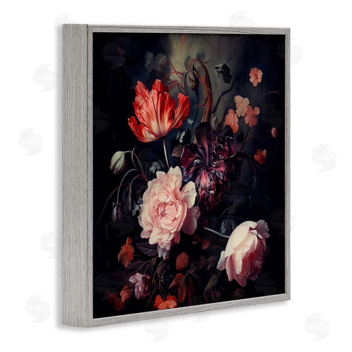 Lazar Studio Dark Elegant Flowers Gray Framed Giclee Wall Art Print