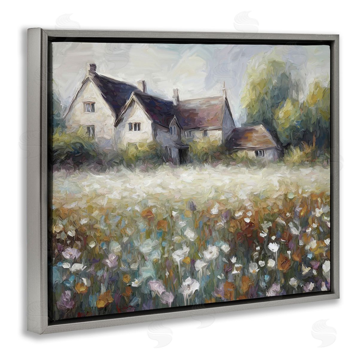 Ramona Murdock Traditional Farmhouse Meadow Gray Floating Frame Canvas Wall Art Print
