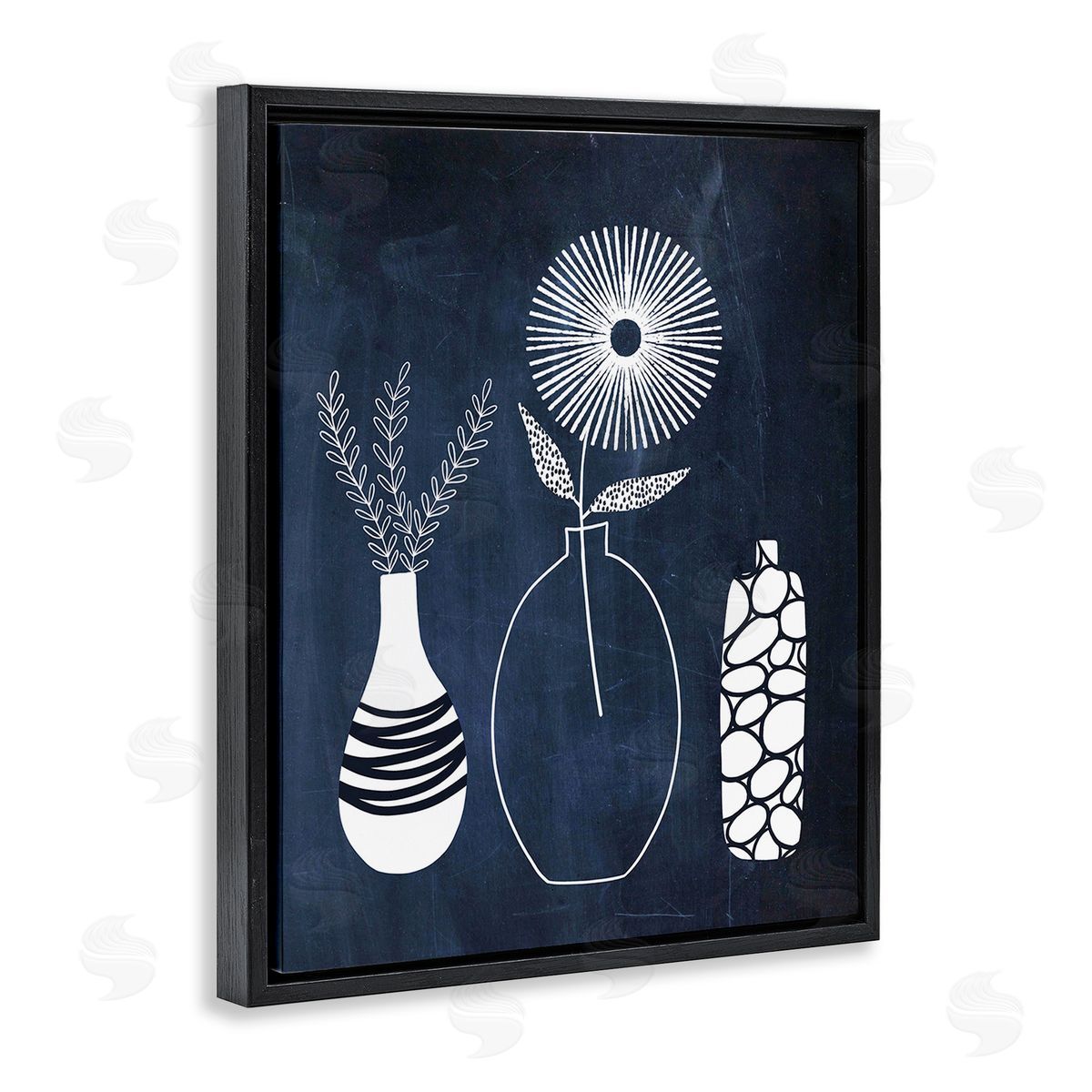 Lisa Nohren Geometric Plant Doodles Black Floating Frame Canvas Wall Art Print