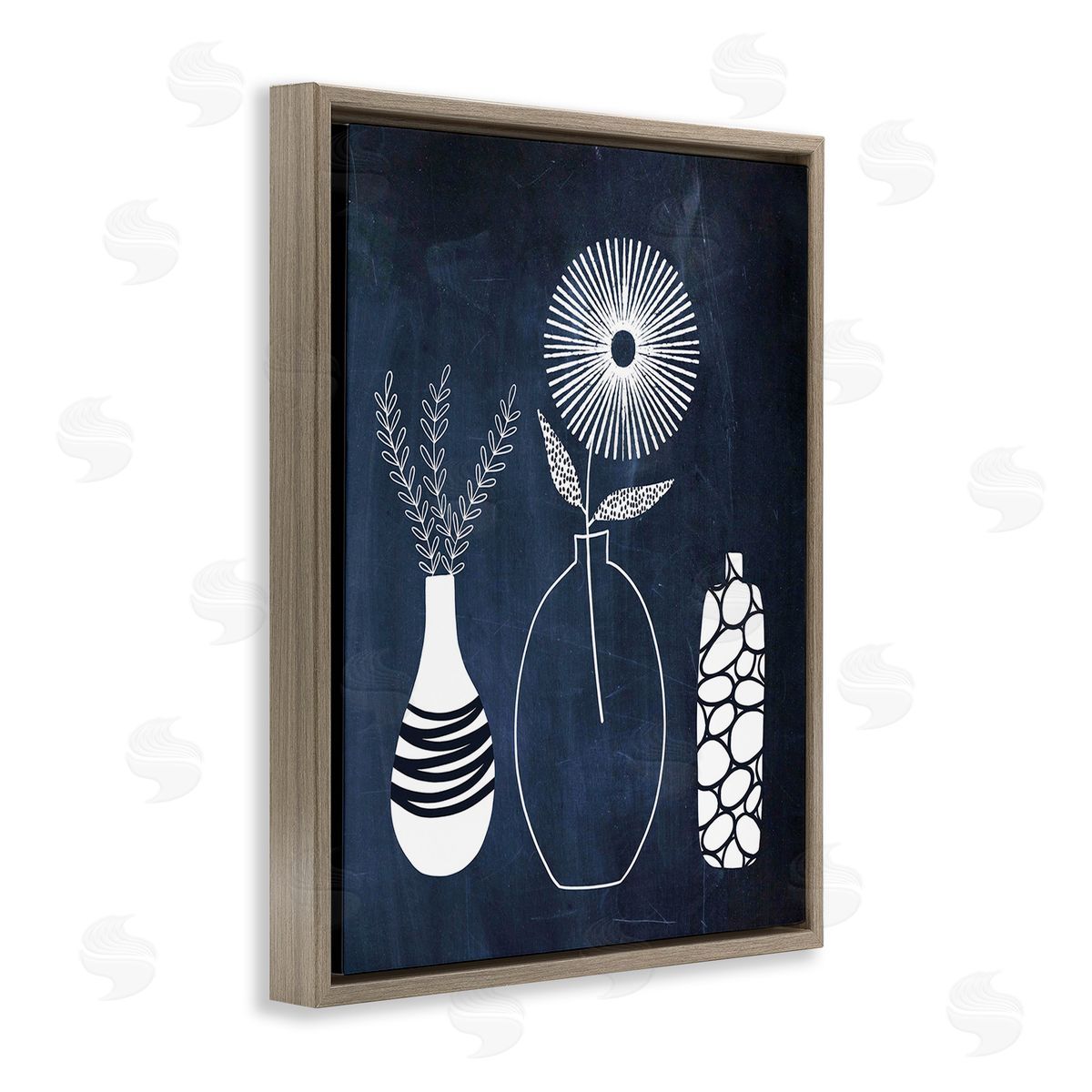 Lisa Nohren Geometric Plant Doodles Brown Floating Frame Canvas Wall Art Print