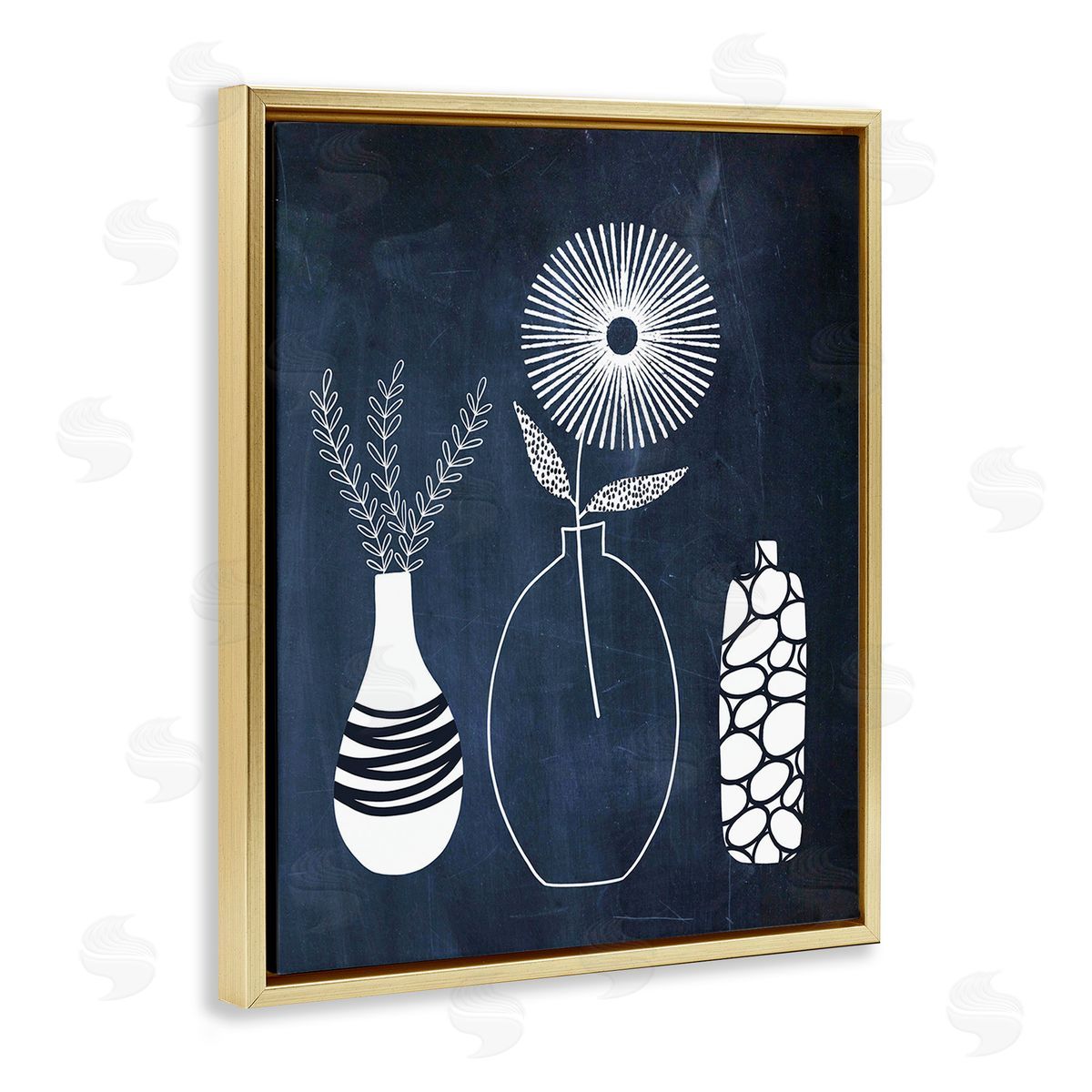 Lisa Nohren Geometric Plant Doodles Gold Floating Frame Canvas Wall Art Print