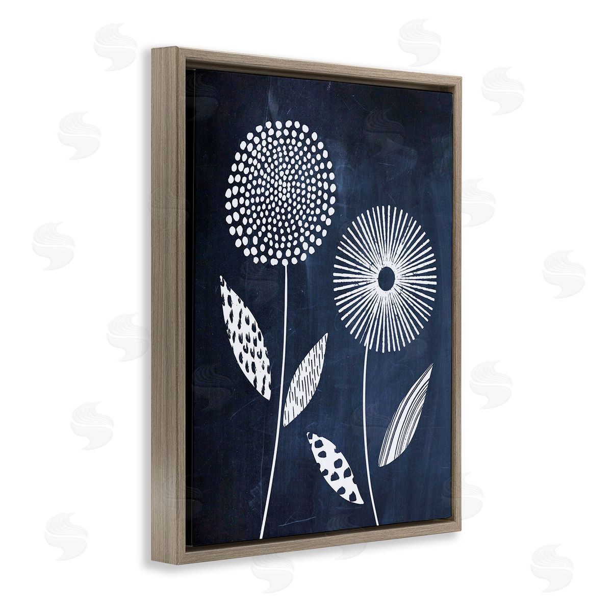 Lisa Nohren Geometric Patterned Flowers Brown Floating Frame Canvas Wall Art Print