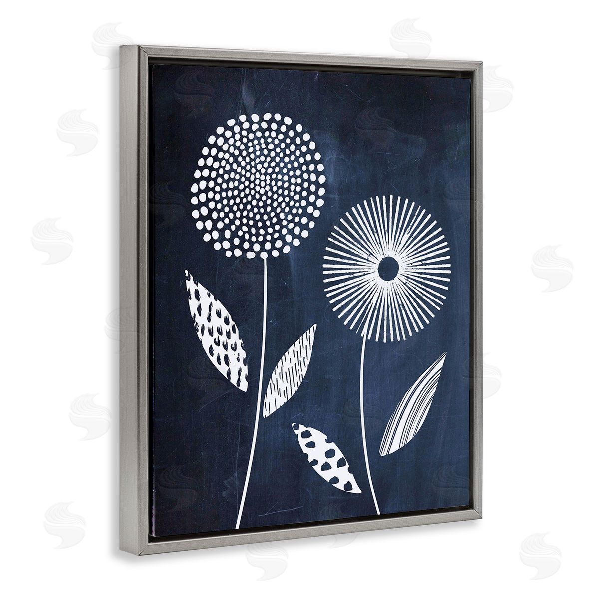 Lisa Nohren Geometric Patterned Flowers Gray Floating Frame Canvas Wall Art Print