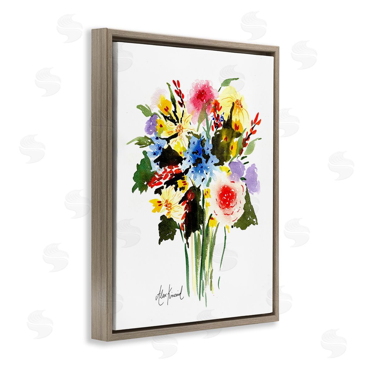 Alexandria Gilbert Kincaid Modern Bright Bouquet Brown Floating Frame Canvas Wall Art Print