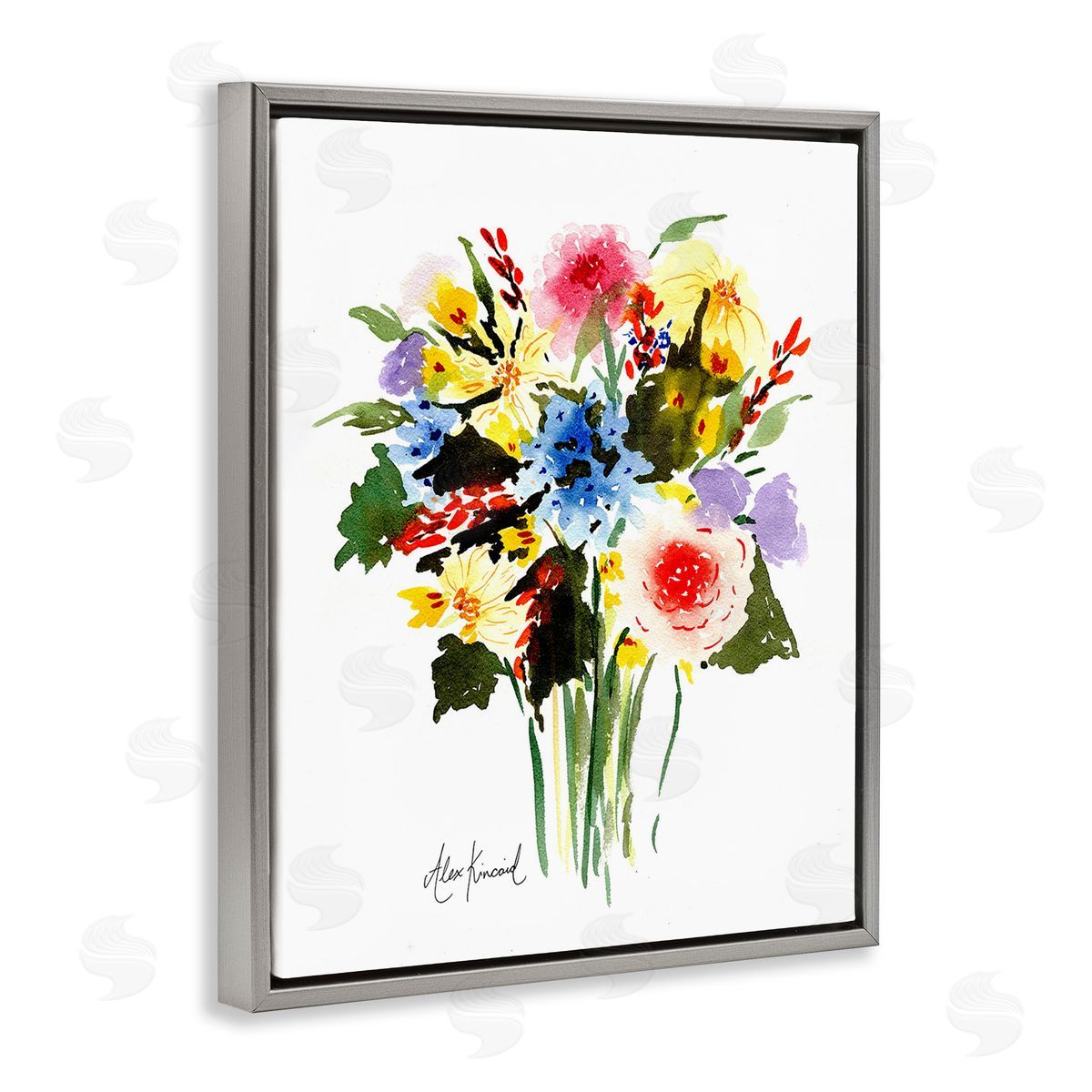 Alexandria Gilbert Kincaid Modern Bright Bouquet Gray Floating Frame Canvas Wall Art Print