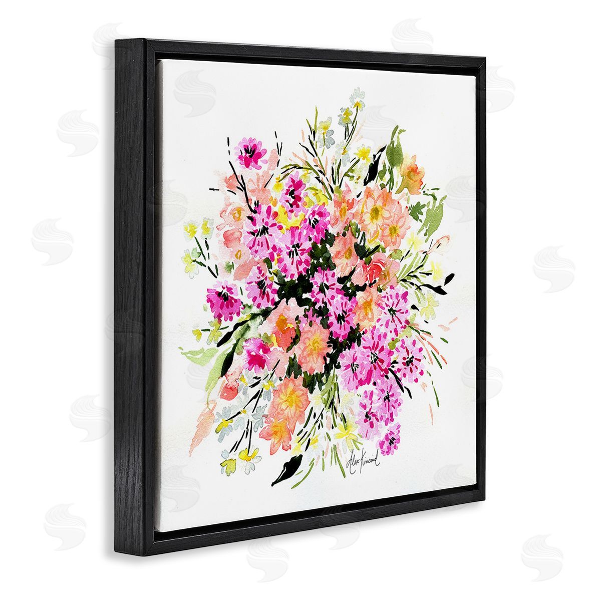 Alexandria Gilbert Kincaid Mums & Daisies Composition Black Floating Frame Canvas Wall Art Print