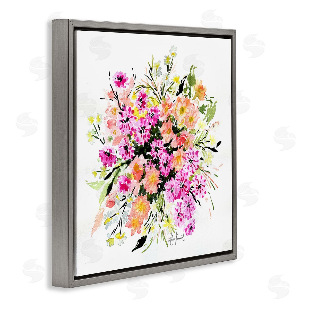 Alexandria Gilbert Kincaid Mums & Daisies Composition Gray Floating Frame Canvas Wall Art Print