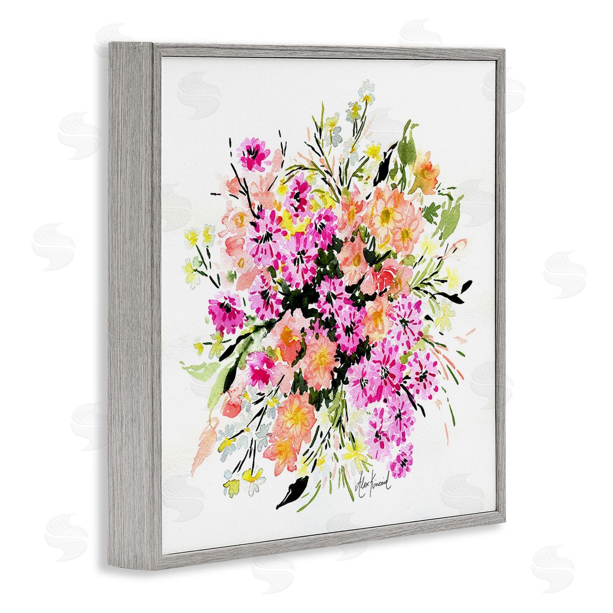 Alexandria Gilbert Kincaid Mums & Daisies Composition Gray Framed Giclee Wall Art Print