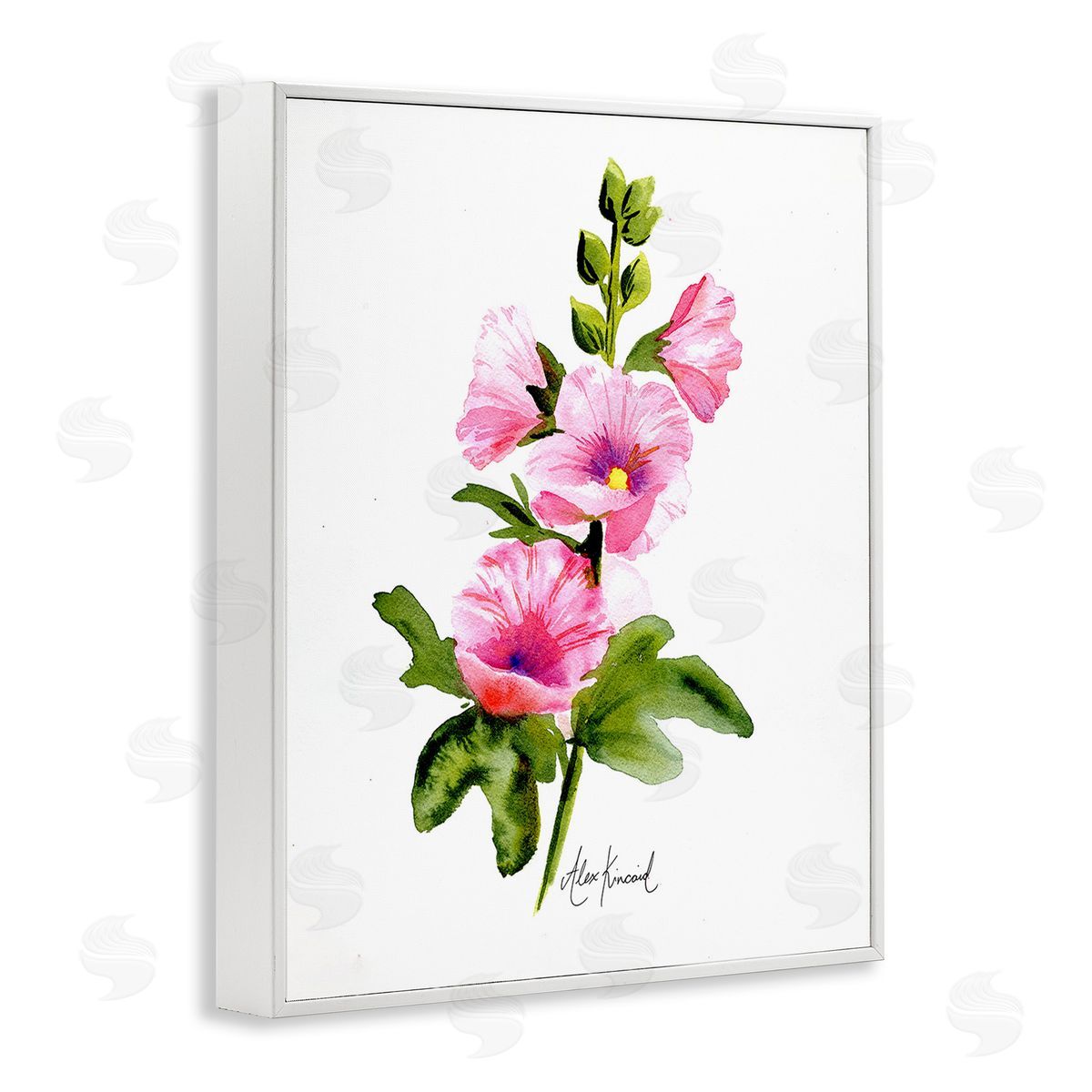 Alexandria Gilbert Kincaid Pink Hollyhock Blooms White Framed Giclee Wall Art Print