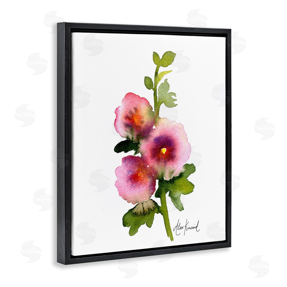 Alexandria Gilbert Kincaid Pink Watercolor Flowers Black Floating Frame Canvas Wall Art Print