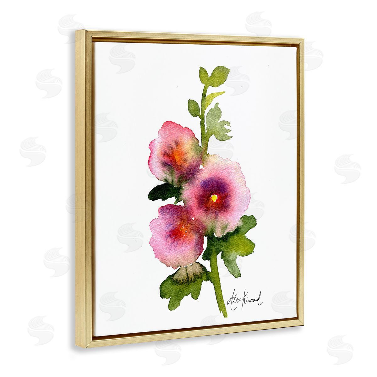 Alexandria Gilbert Kincaid Pink Watercolor Flowers Gold Floating Frame Canvas Wall Art Print