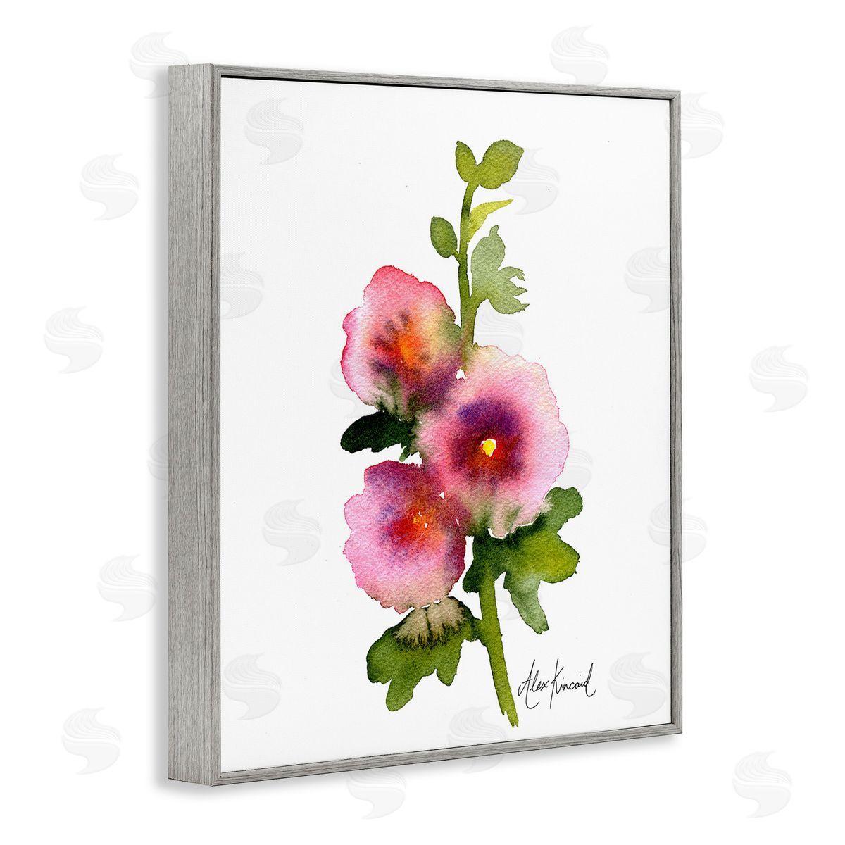 Alexandria Gilbert Kincaid Pink Watercolor Flowers Gray Framed Giclee Wall Art Print