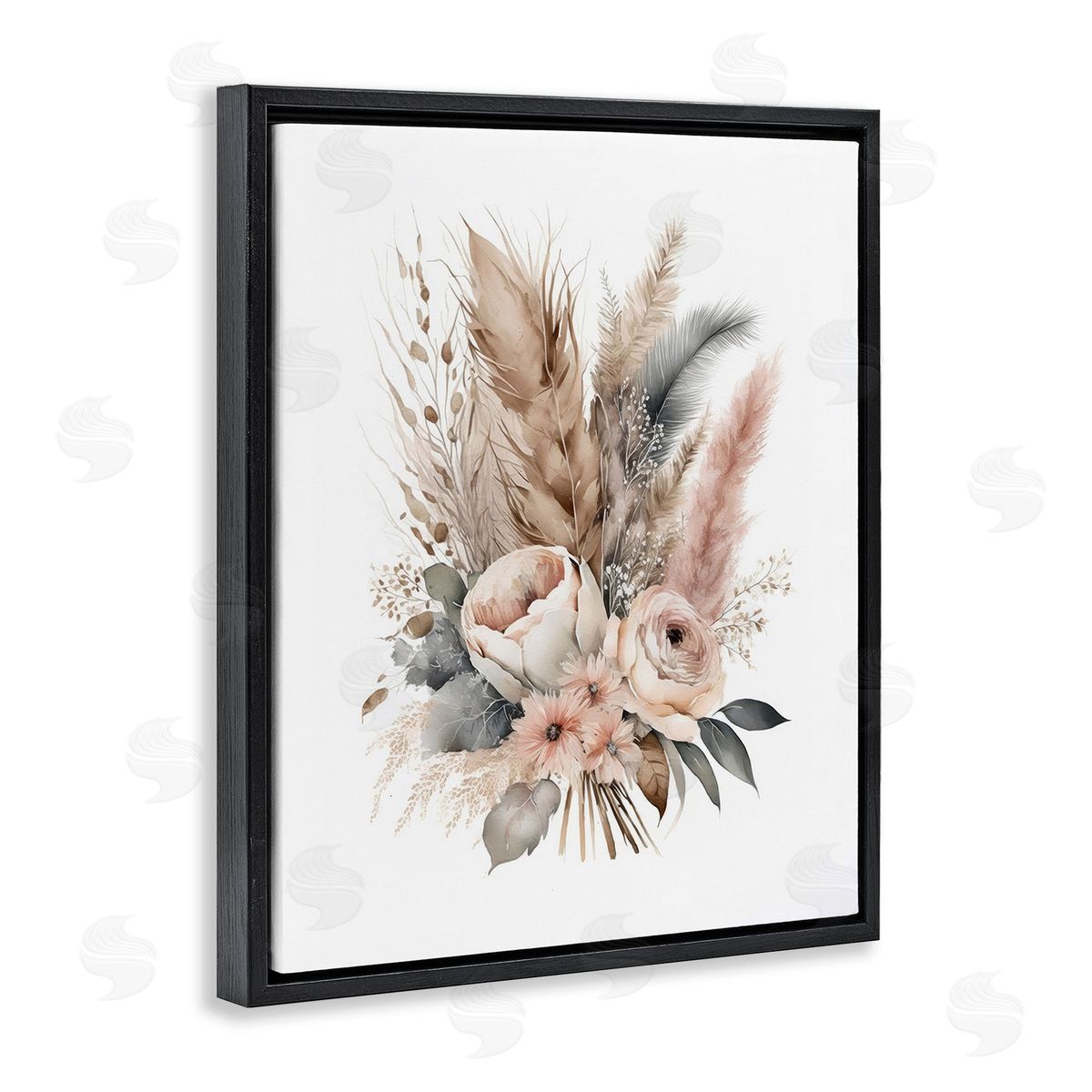 LSR Design Studio Boho Feather Bouquet Black Floating Frame Canvas Wall Art Print