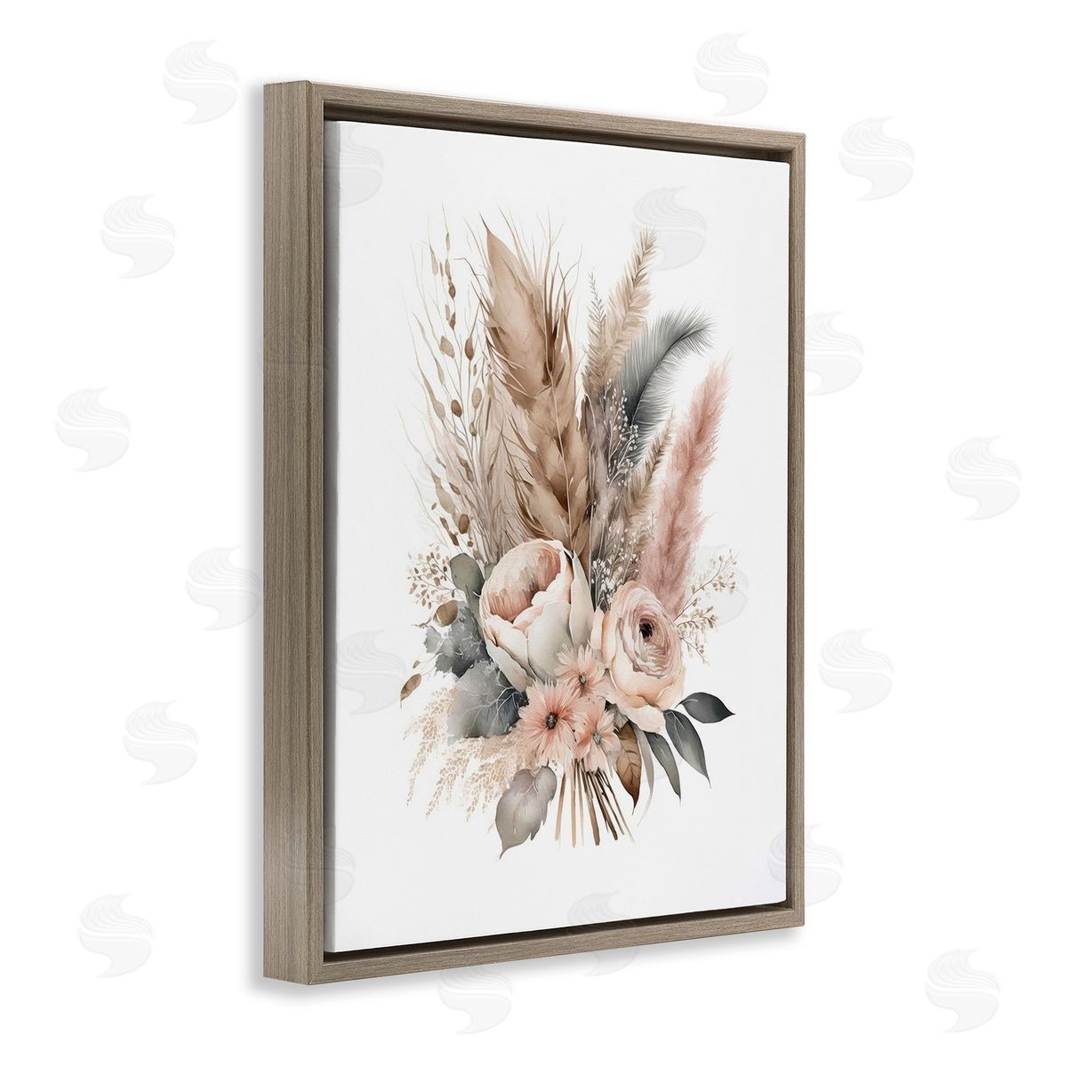 LSR Design Studio Boho Feather Bouquet Brown Floating Frame Canvas Wall Art Print