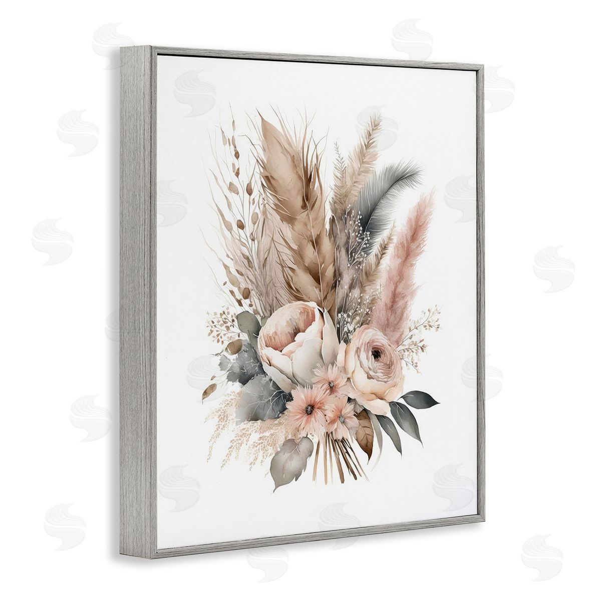LSR Design Studio Boho Feather Bouquet Gray Framed Giclee Wall Art Print