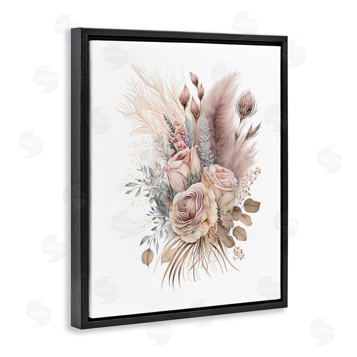 LSR Design Studio Boho Neutral Roses Black Floating Frame Canvas Wall Art Print