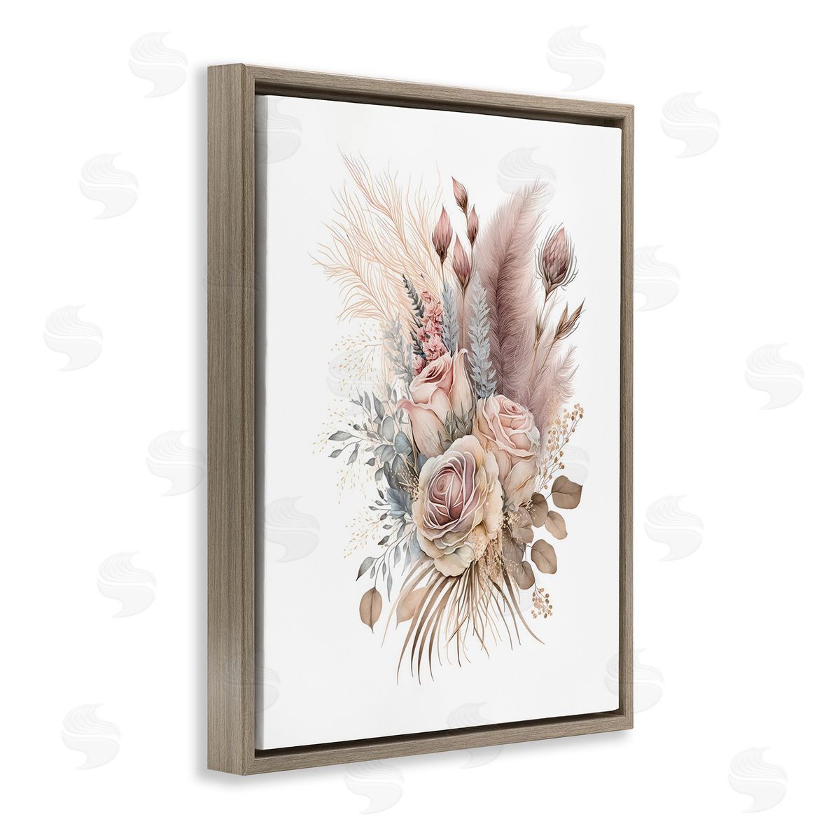 LSR Design Studio Boho Neutral Roses Brown Floating Frame Canvas Wall Art Print