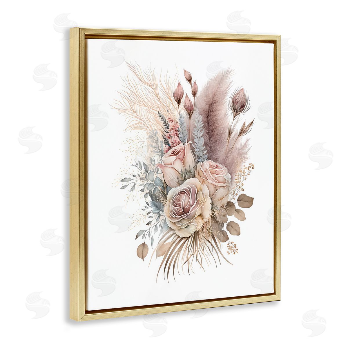 LSR Design Studio Boho Neutral Roses Gold Floating Frame Canvas Wall Art Print