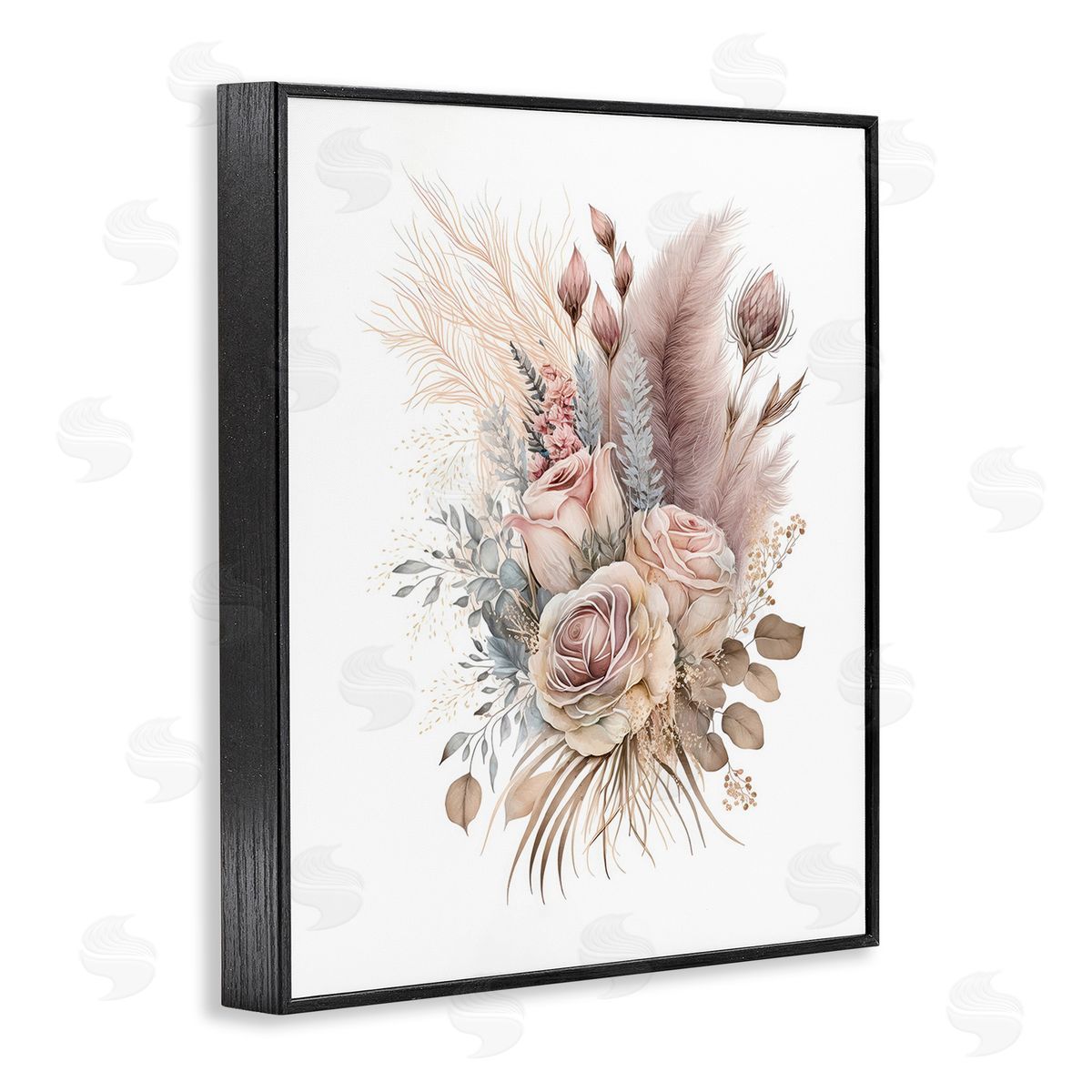 LSR Design Studio Boho Neutral Roses Black Framed Giclee Wall Art Print
