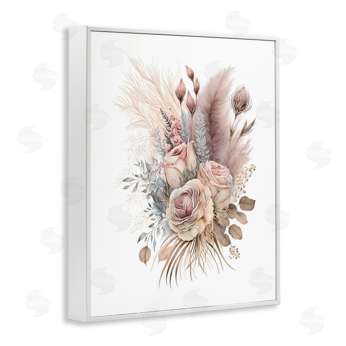LSR Design Studio Boho Neutral Roses White Framed Giclee Wall Art Print