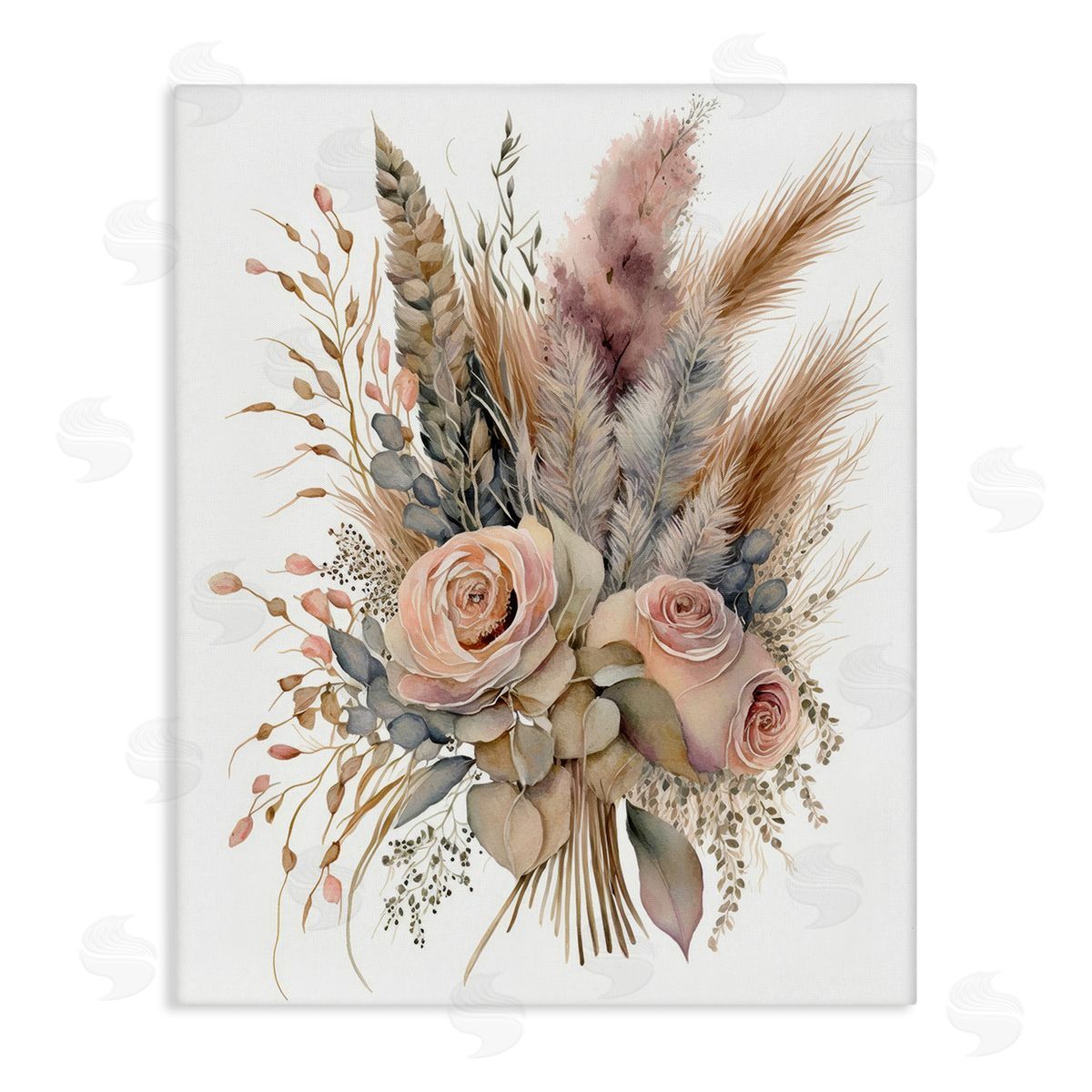 LSR Design Studio Boho Rose Pampas Canvas Wall Art Print