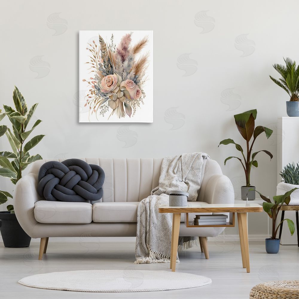 LSR Design Studio Boho Rose Pampas Canvas Wall Art Print in Room