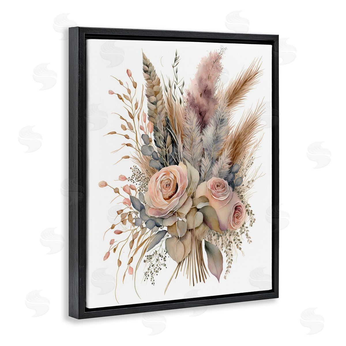 LSR Design Studio Boho Rose Pampas Black Floating Frame Canvas Wall Art Print
