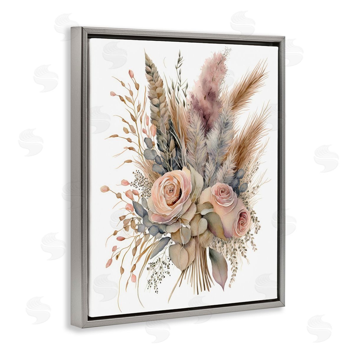 LSR Design Studio Boho Rose Pampas Gray Floating Frame Canvas Wall Art Print