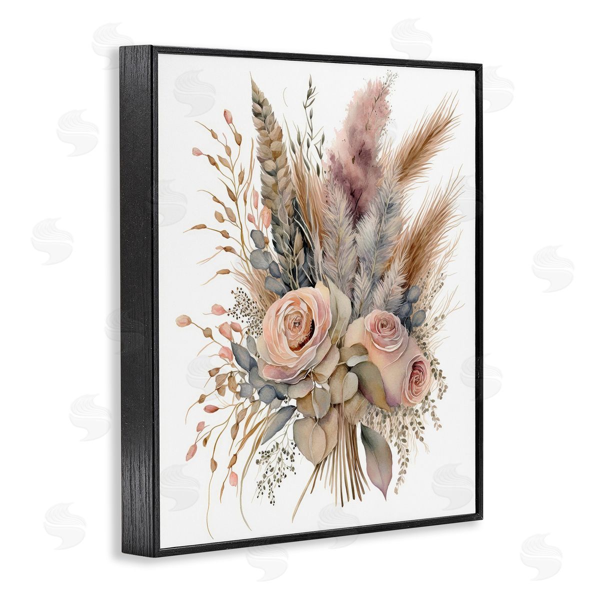 LSR Design Studio Boho Rose Pampas Black Framed Giclee Wall Art Print