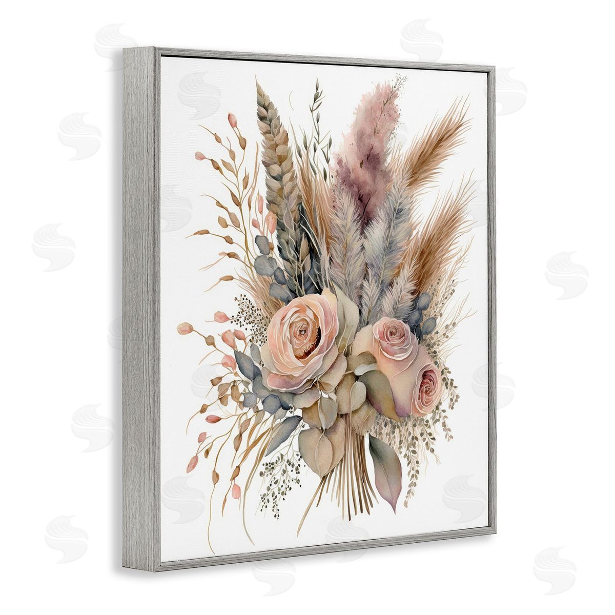 LSR Design Studio Boho Rose Pampas Gray Framed Giclee Wall Art Print