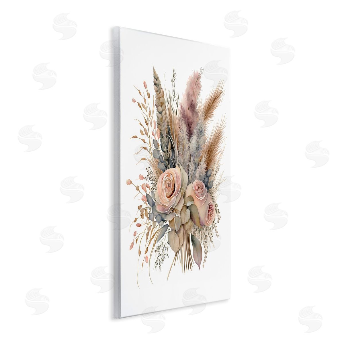 LSR Design Studio Boho Rose Pampas Wooden Wall Plaque Art Print