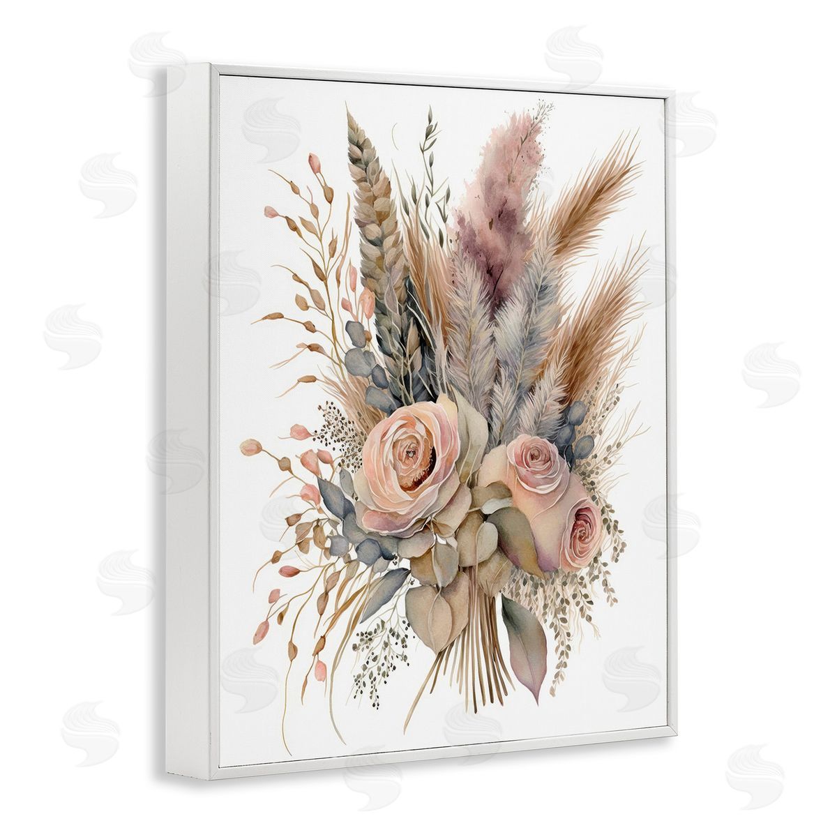 LSR Design Studio Boho Rose Pampas White Framed Giclee Wall Art Print