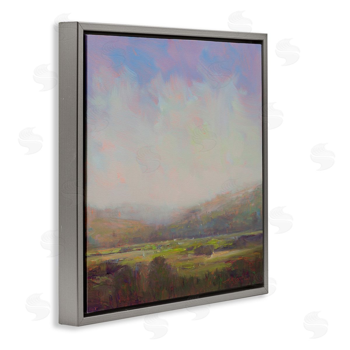 William McCarthy Country Field & Purple Sky Gray Floating Frame Canvas Wall Art Print
