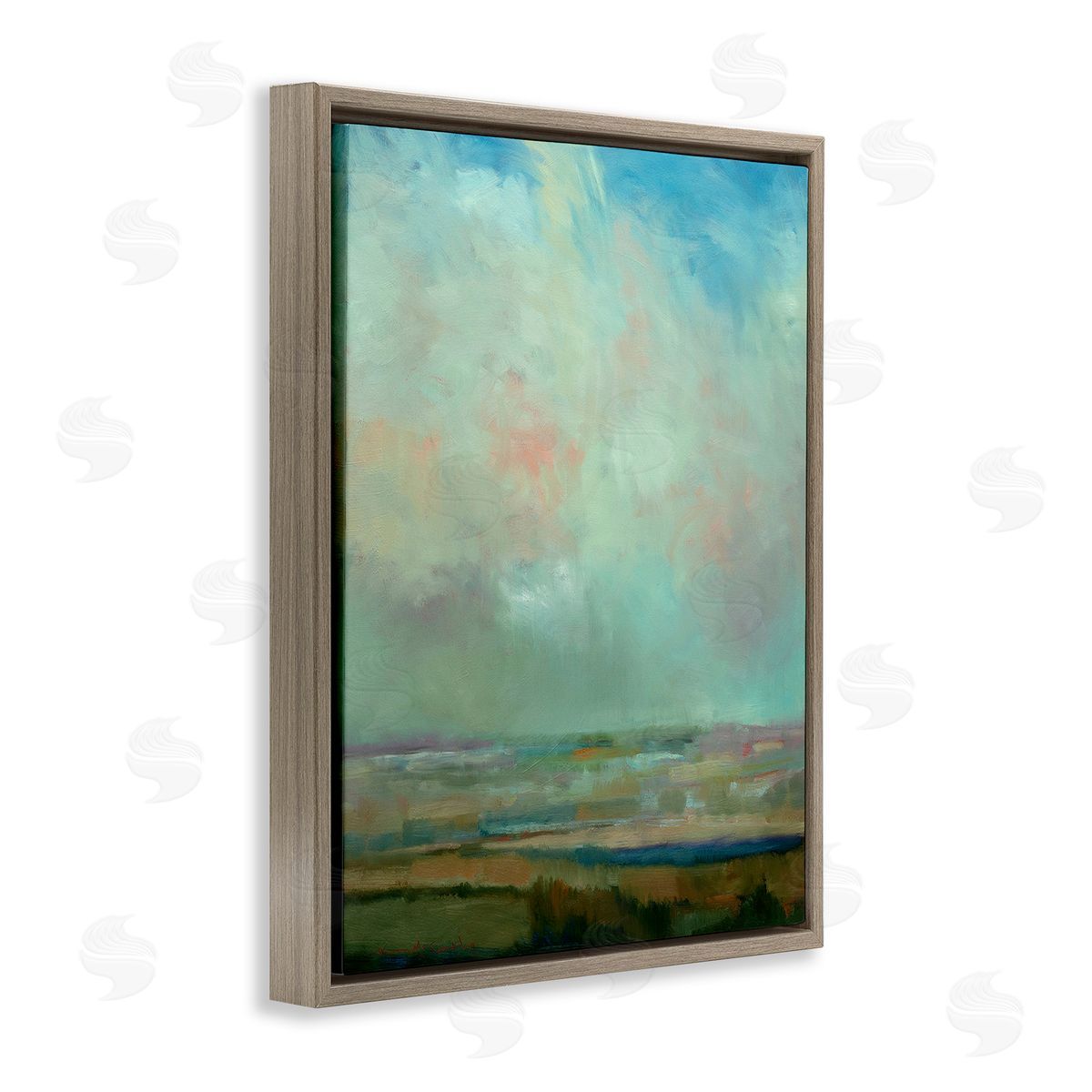 William McCarthy Blue Abstract Scenery Brown Floating Frame Canvas Wall Art Print