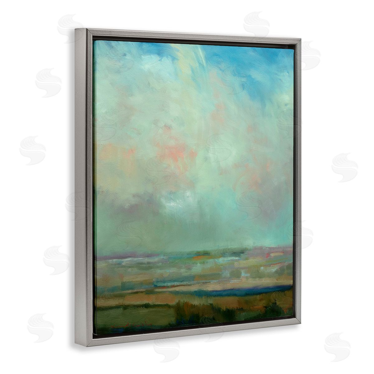 William McCarthy Blue Abstract Scenery Gray Floating Frame Canvas Wall Art Print