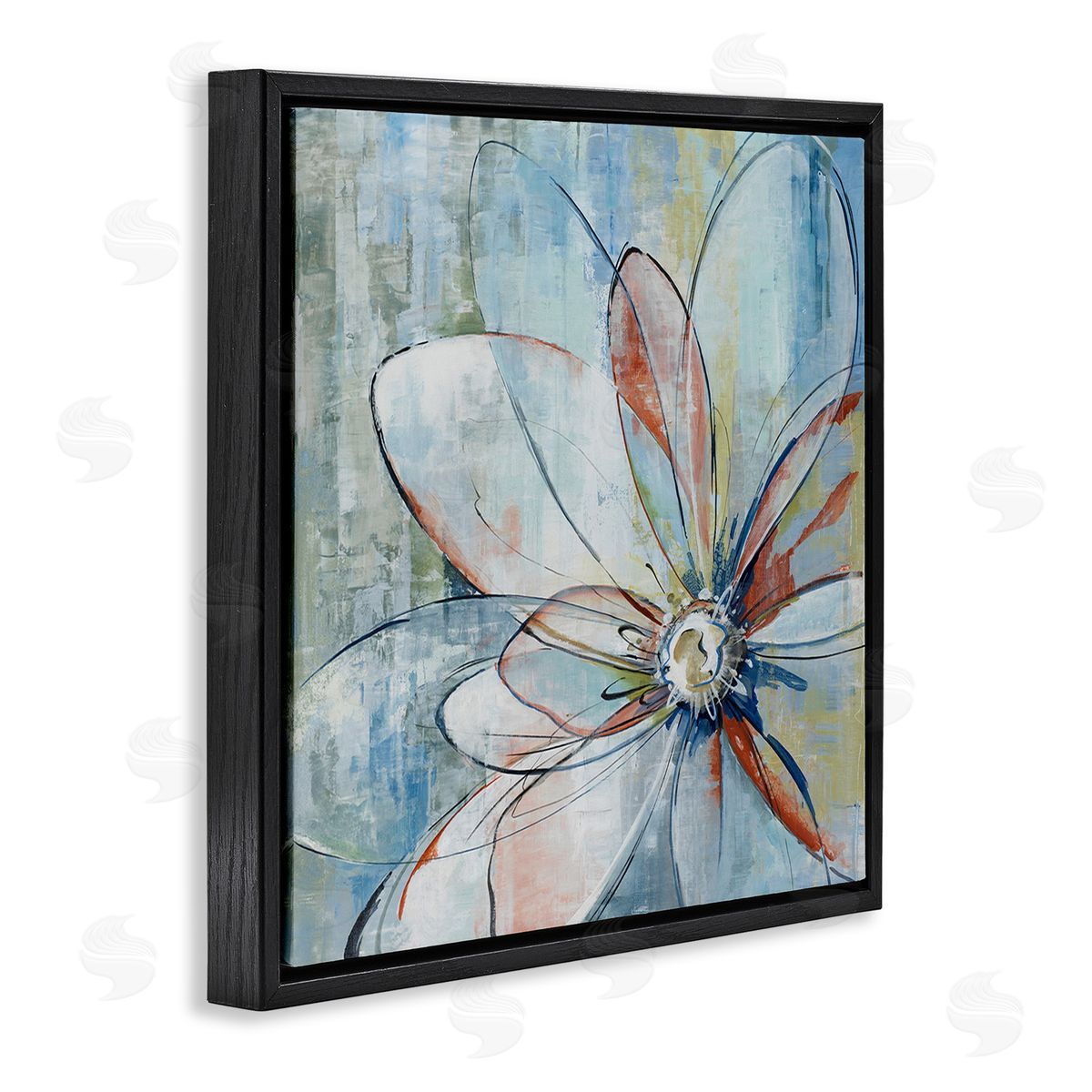 Max Maxx Modern Collaged Flower Black Floating Frame Canvas Wall Art Print