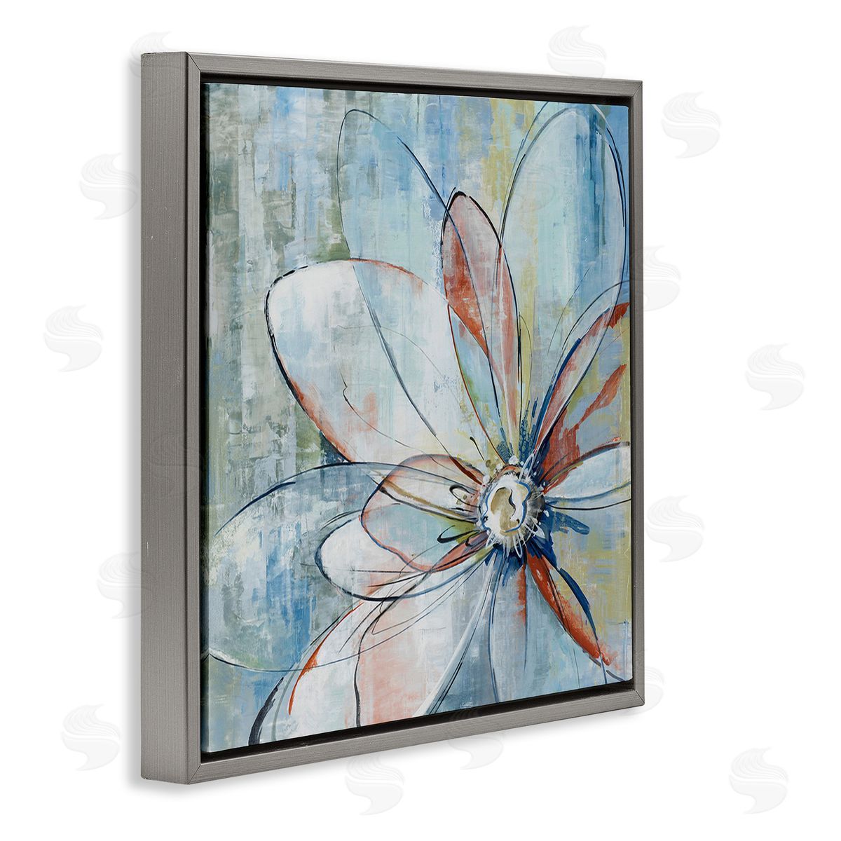 Max Maxx Modern Collaged Flower Gray Floating Frame Canvas Wall Art Print