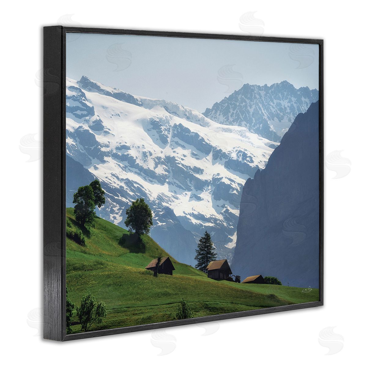 Martin Podt Mountain Cottages Landscape Black Framed Giclee Wall Art Print