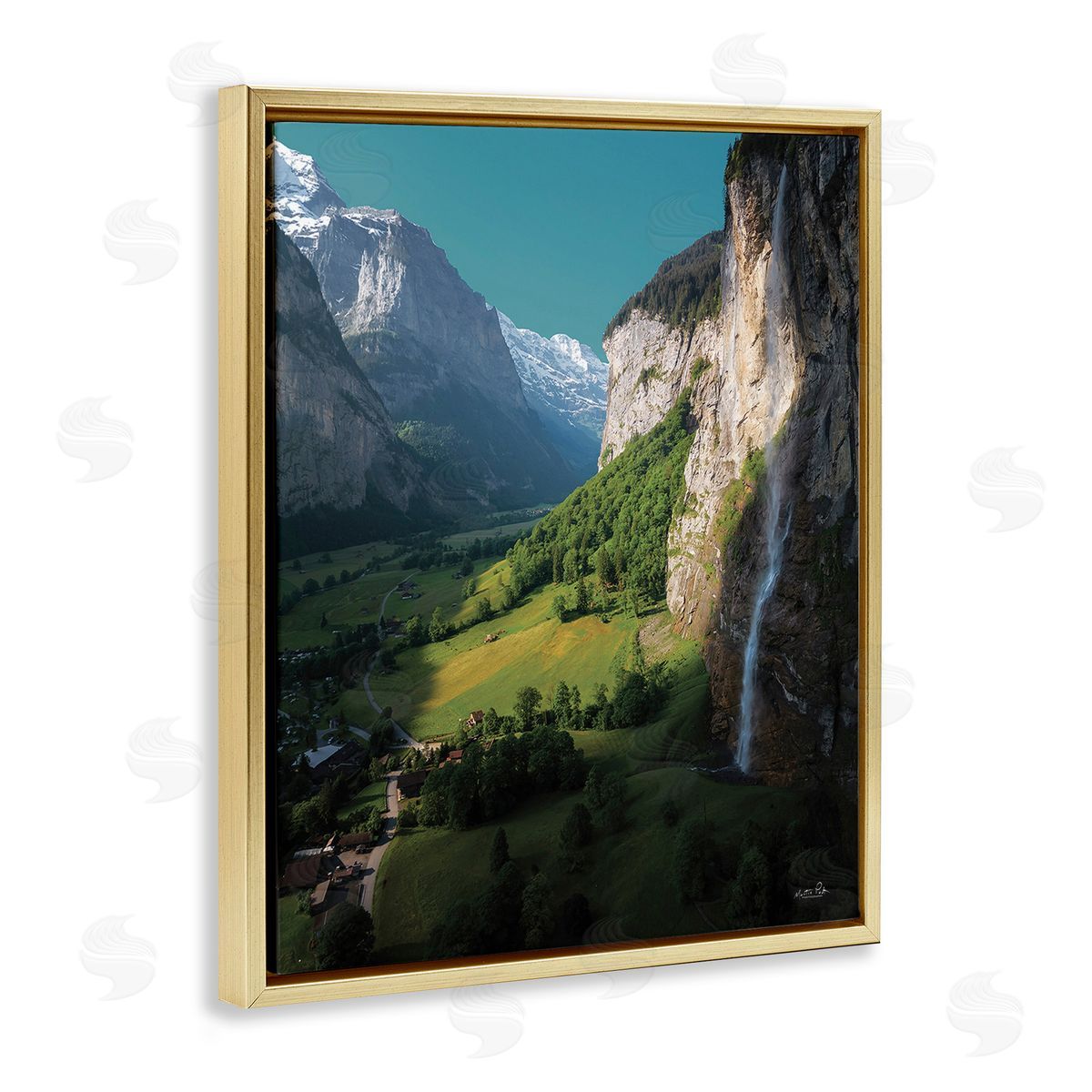 Martin Podt Valley Cliffs Grassland Gold Floating Frame Canvas Wall Art Print
